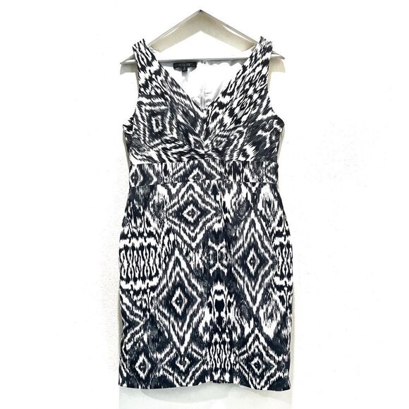 Lafayette 148 New York White Black Geo Tribal Viscose V Neck Sleeveless Shift - Picture 9 of 10